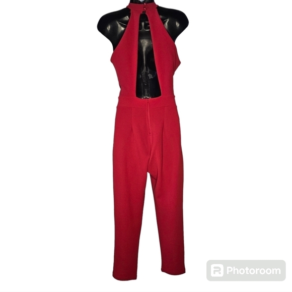 Good Time Womens Red Halter Jumpsuit One Piece Onsie - Picture 2 of 4